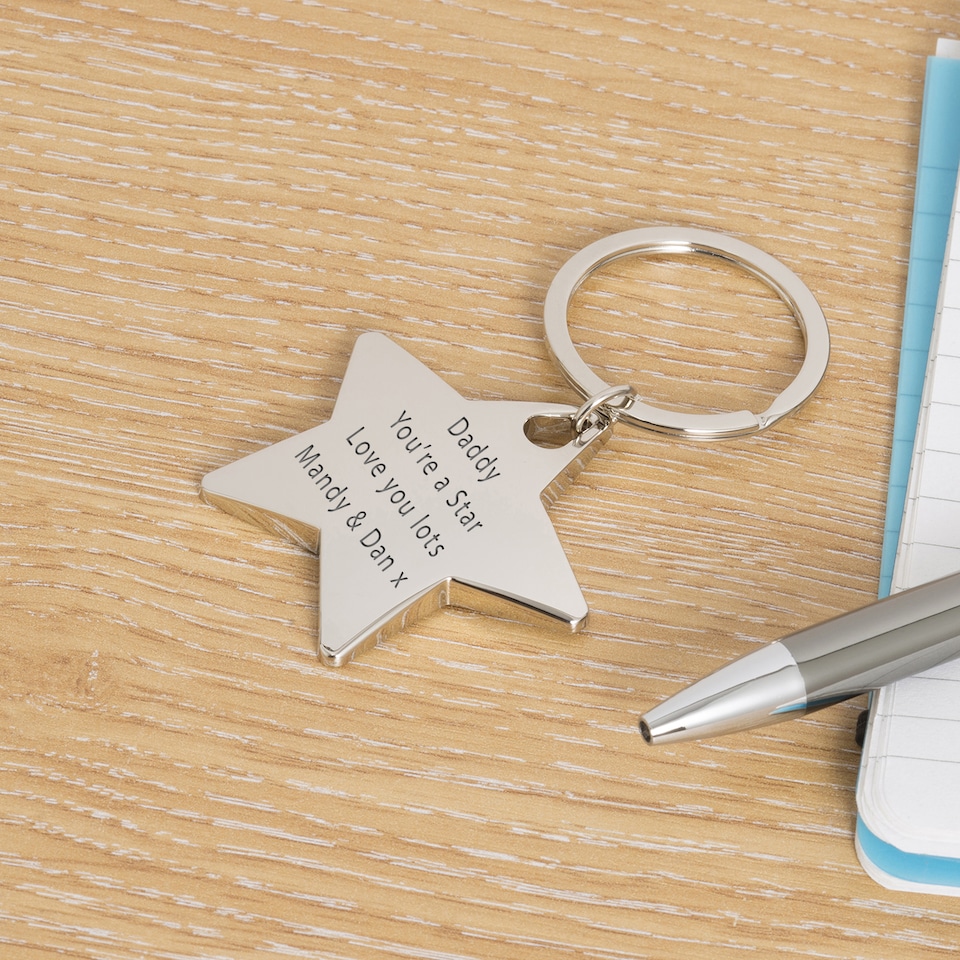 image 1 of Personalised Star Key Ring Fathers Day Gift for Dad