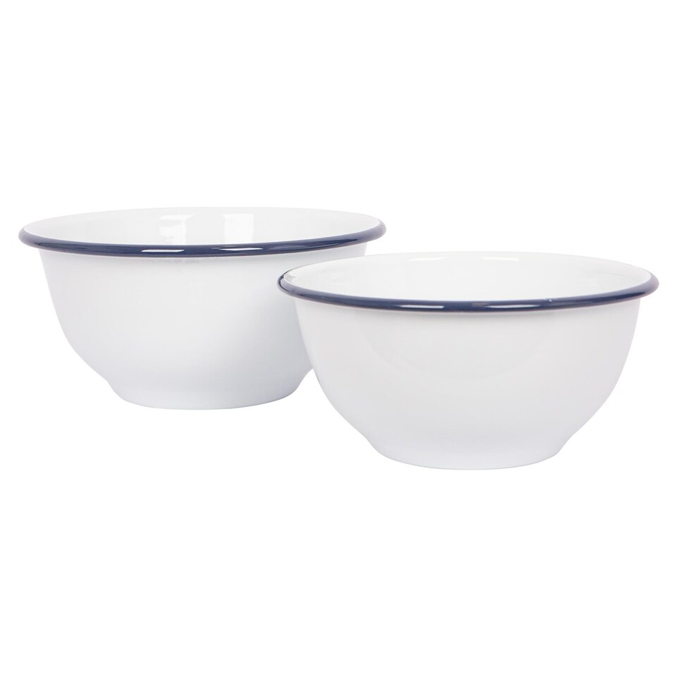 image 1 of Argon Tableware 2pc White Enamel Mixing Bowl Set - Blue
