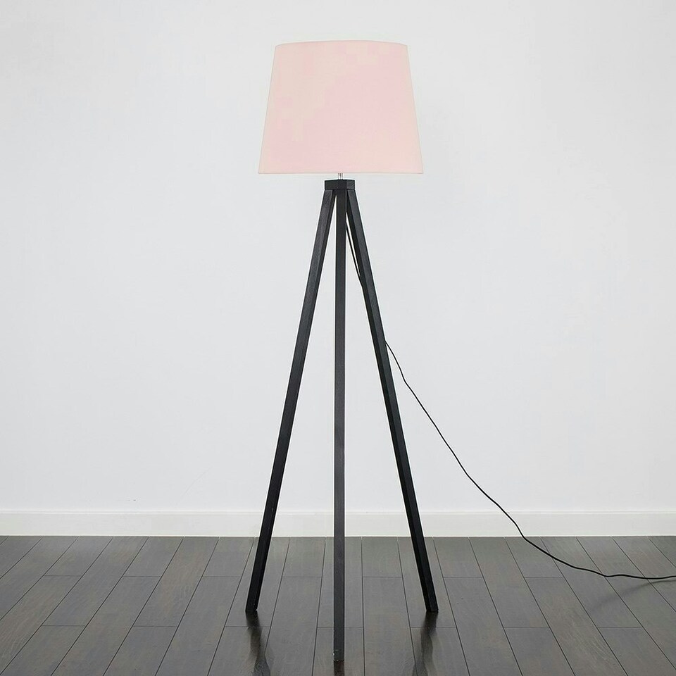 image 1 of ValueLights Barbro Black Tripod Floor Lamp Pink Taper Shade & Bulb