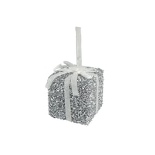 Davies Products Tinsel Present Christmas Decoration - Silver - 8cm