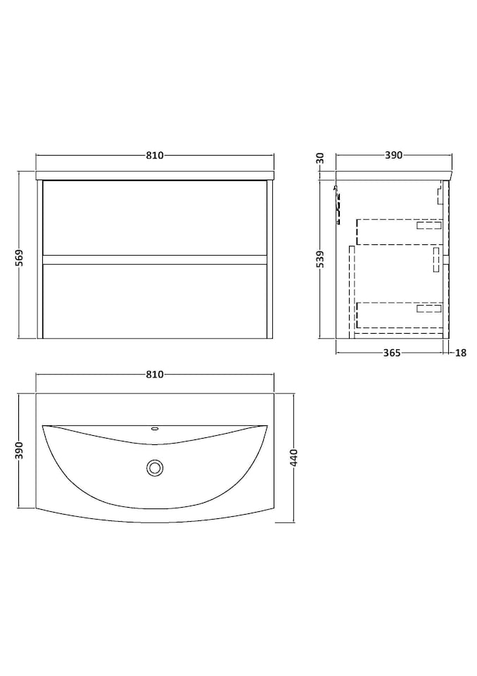 image 1 of Balterley Chartley Contemporary 2 Drawer Wall Hung Vanity Unit with Curved Basin, Autumn Oak, 800mm