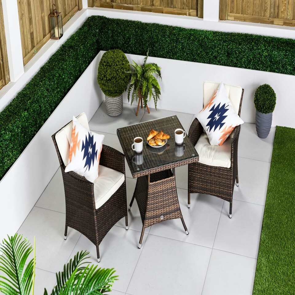 image 1 of Giardino Savannah Rattan Garden Bistro Set Patio Table and Chairs Furniture