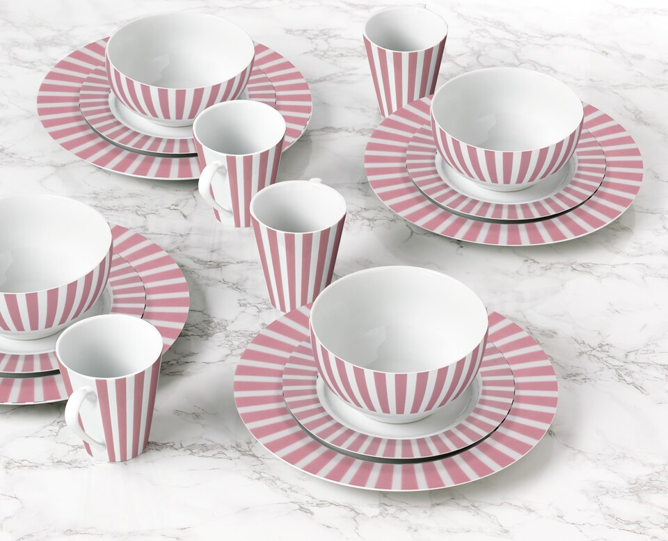 image 1 of 24pc Soft Pink Split Stripe Dinner Set