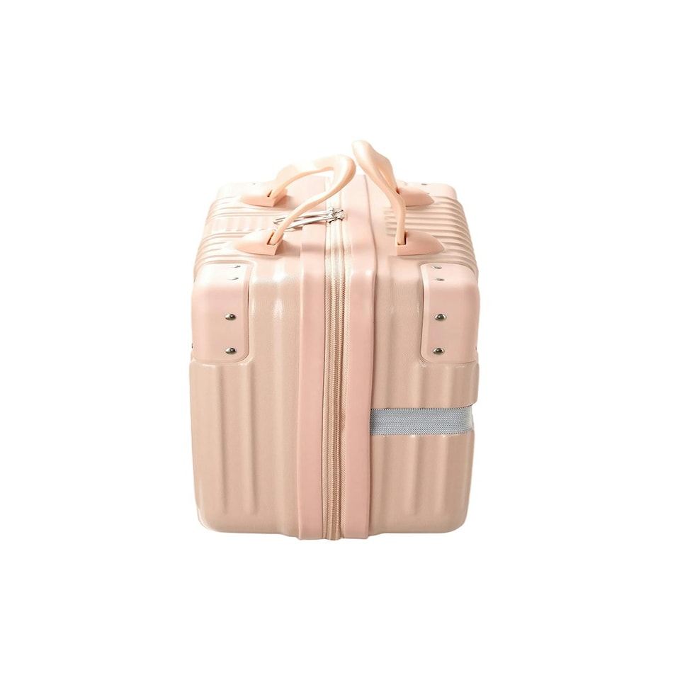 image 1 of Living and Home Portable 12 inch Hard Shell Carry on Makeup Travel Case Pink | Personal Item