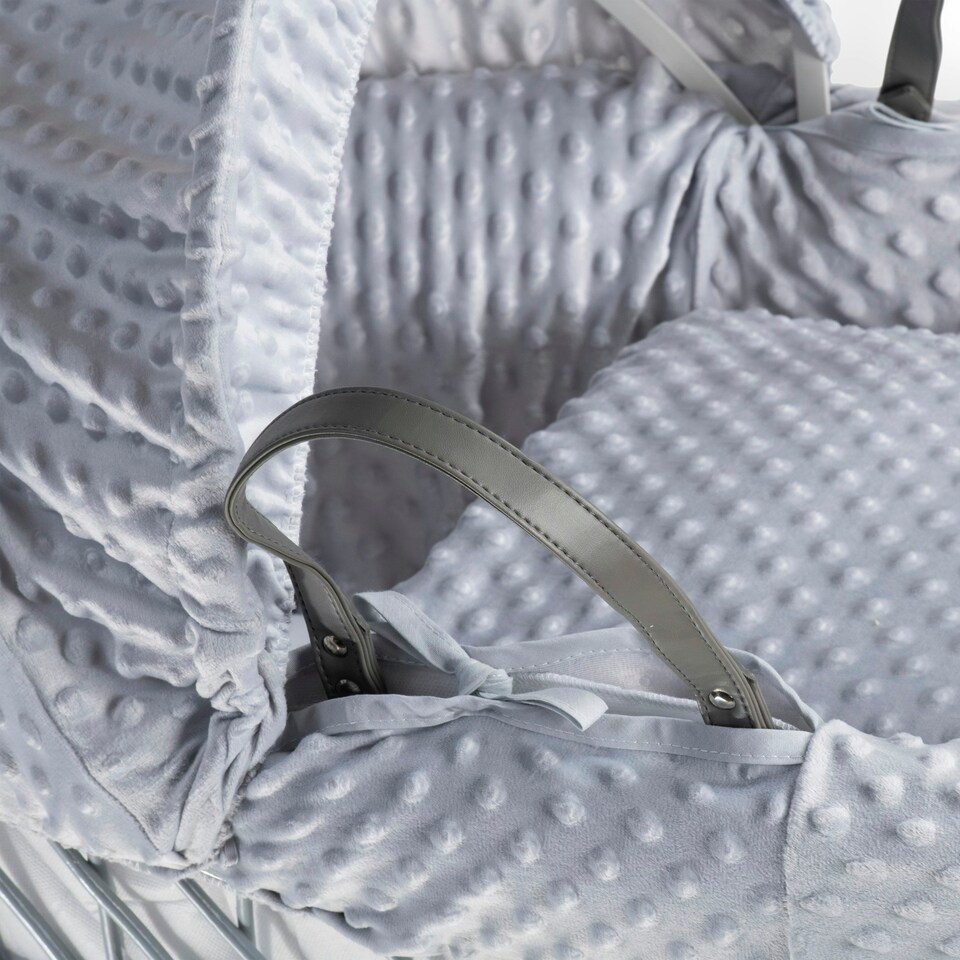image 1 of Clair de Lune Grey Dimple Grey Wicker Moses Basket With Grey Rocking Stand