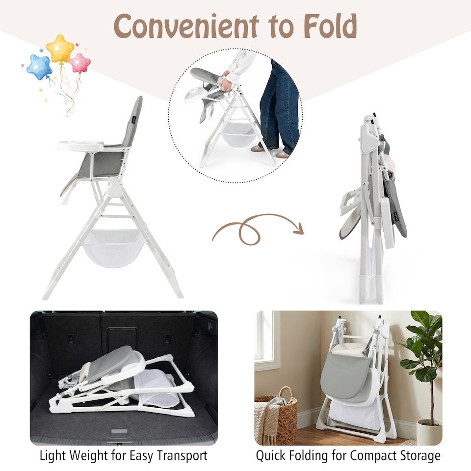 image 1 of COSTWAY Foldable High Chair Easy Clean Compact Highchair with Tray