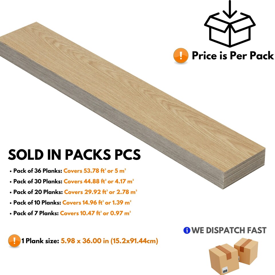 image 1 of NOVECRAFTO Self Adhesive Floor Planks | 5.9x35.9in (91.4x15.2cm) Each | Peel & Stick Vinyl Flooring | Natural Wood Effect | Waterproof DIY Tiles Brown | 4.17 sqm