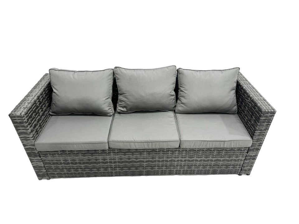 image 1 of Fimous Rattan Dining Table Sofa Set with Side Table 2 Armchair 2 Stools Outdoor 10 Seat Garden Furniture Set Dark Grey Mixed