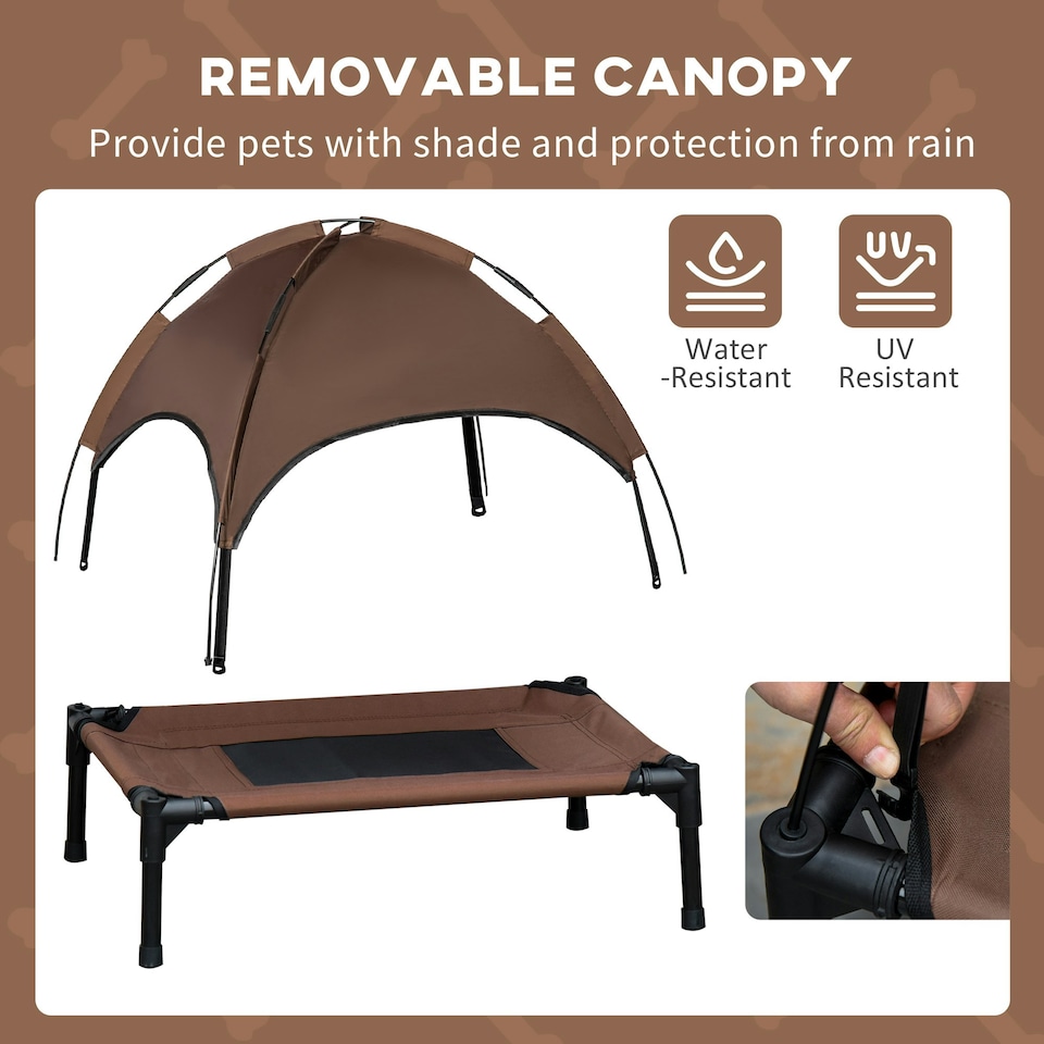 image 1 of PawHut 76cm Elevated Dog Bed Cooling Raised Pet Cot UV Protection Canopy Brown