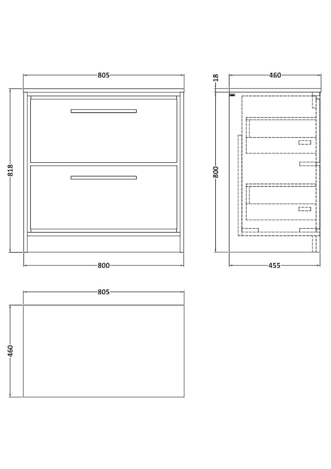image 1 of Balterley Framed Design Floor Standing 2 Drawer Vanity with Worktop | Grey | Monument Grey | 818 x 805 x 460mm