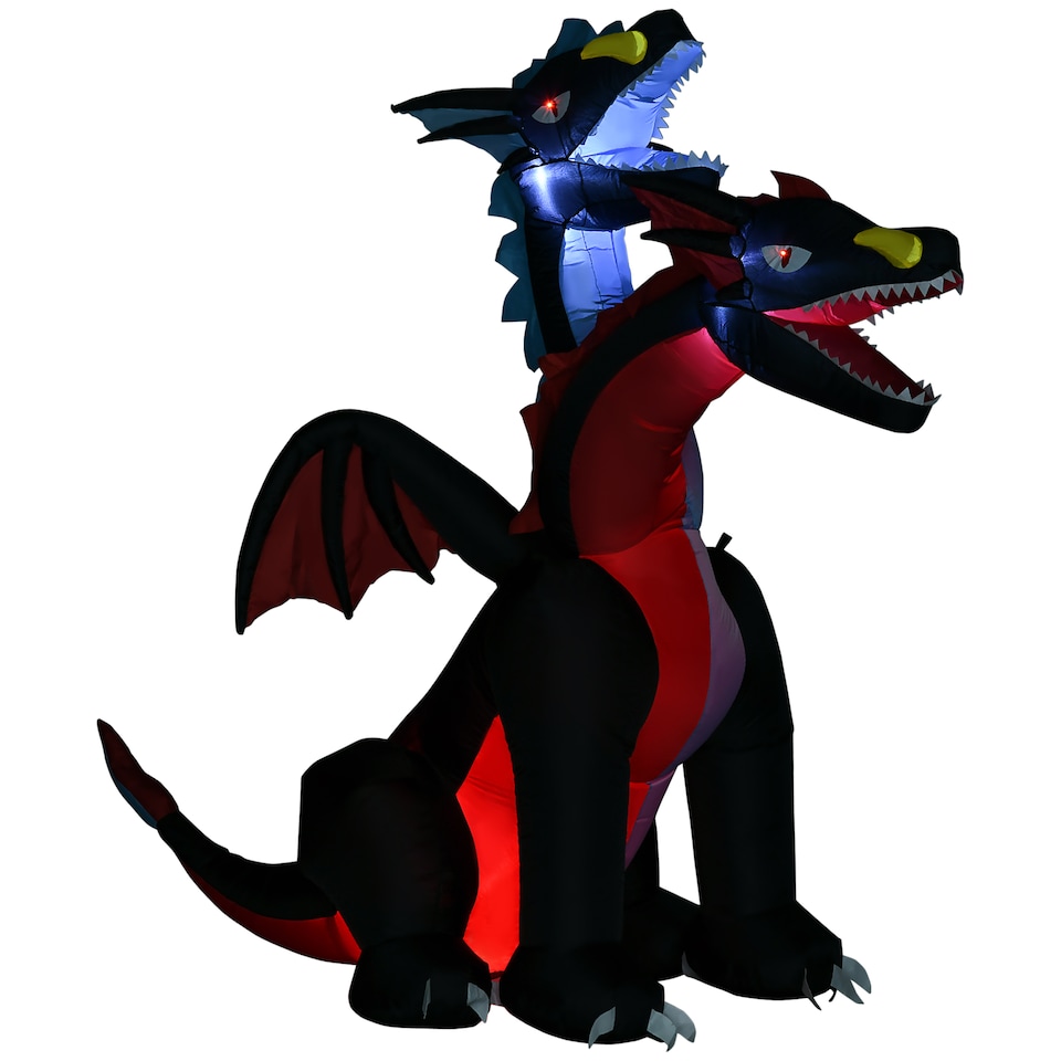 image 1 of HOMCOM 7FT Tall Halloween Inflatable Dragon with 2 Heads and LED Lights, Blow Up Halloween Party Decoration for Indoor Outdoor Yard Lawn Garden