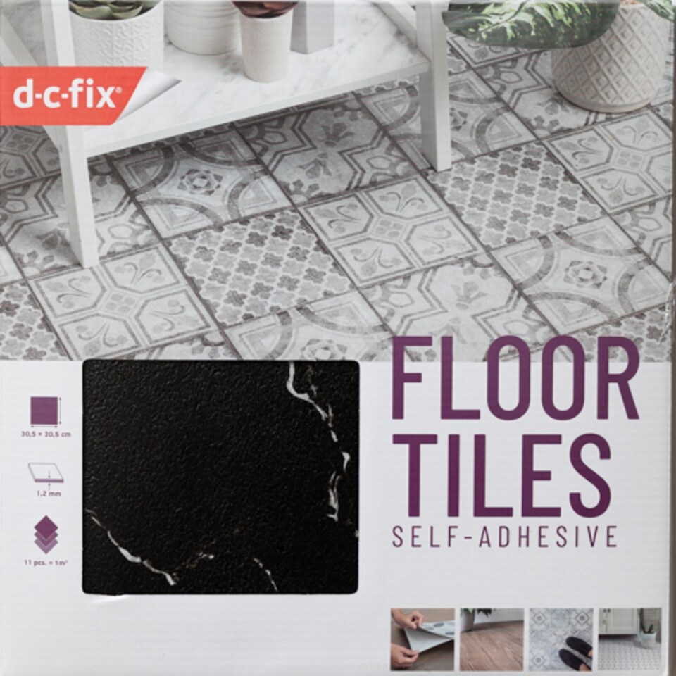 image 1 of d-c-fix Black Marble 30.48 x 30.48cm Self-adhesive Vinyl Floor Tiles Pack 33 | 3sqm