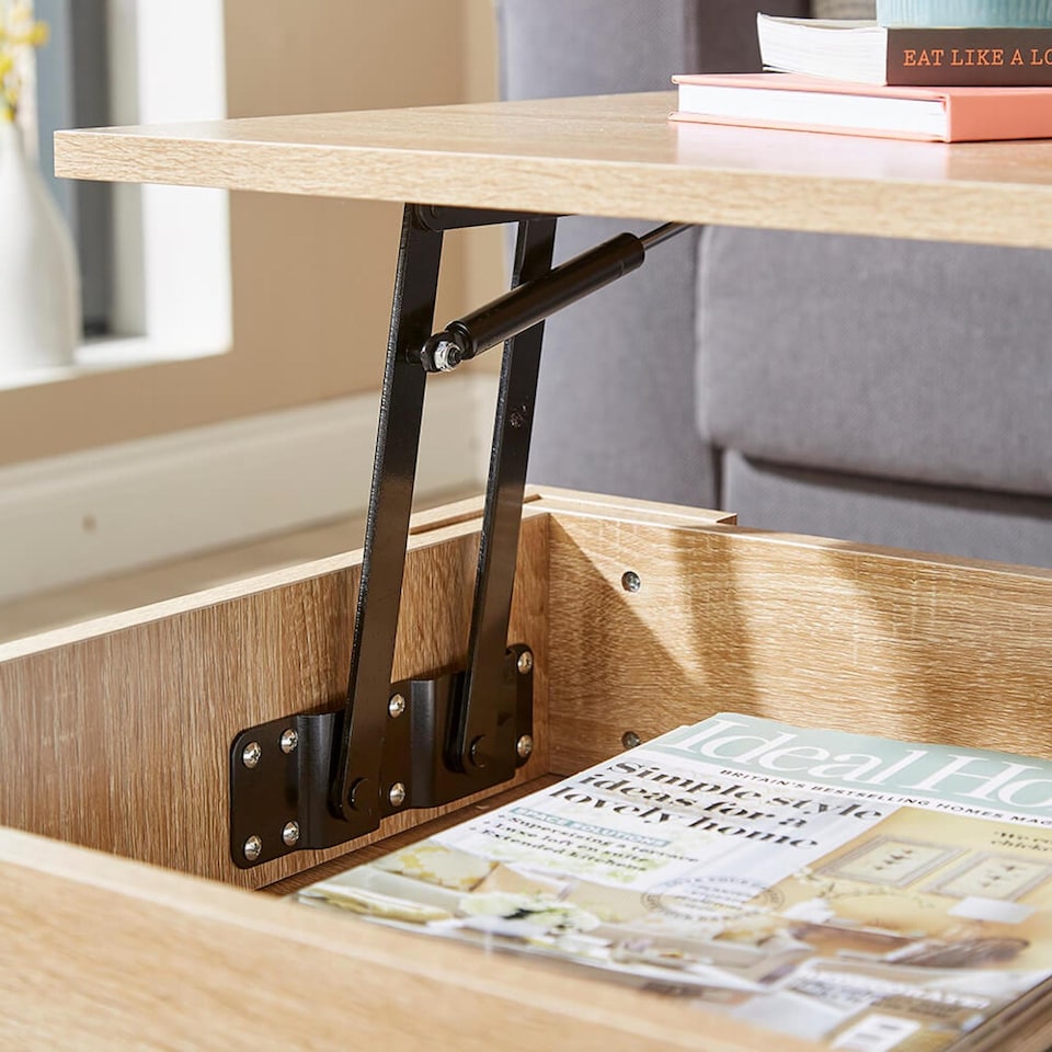 image 1 of Wooden Coffee Table With Lift Up Top Storage Area and Magazine Shelf | Brown