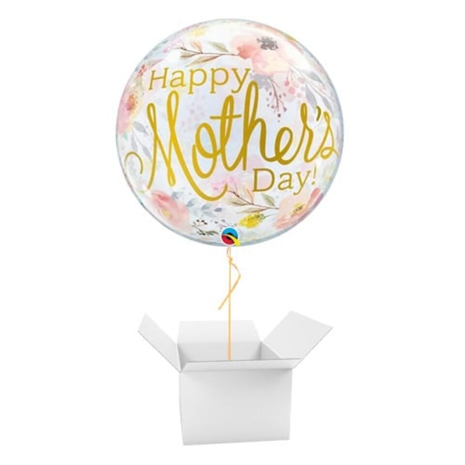 Mother's Day Watercolour Floral See-Thru Bubble Helium Qualatex Balloon - Inflated Balloon in a Box Multi