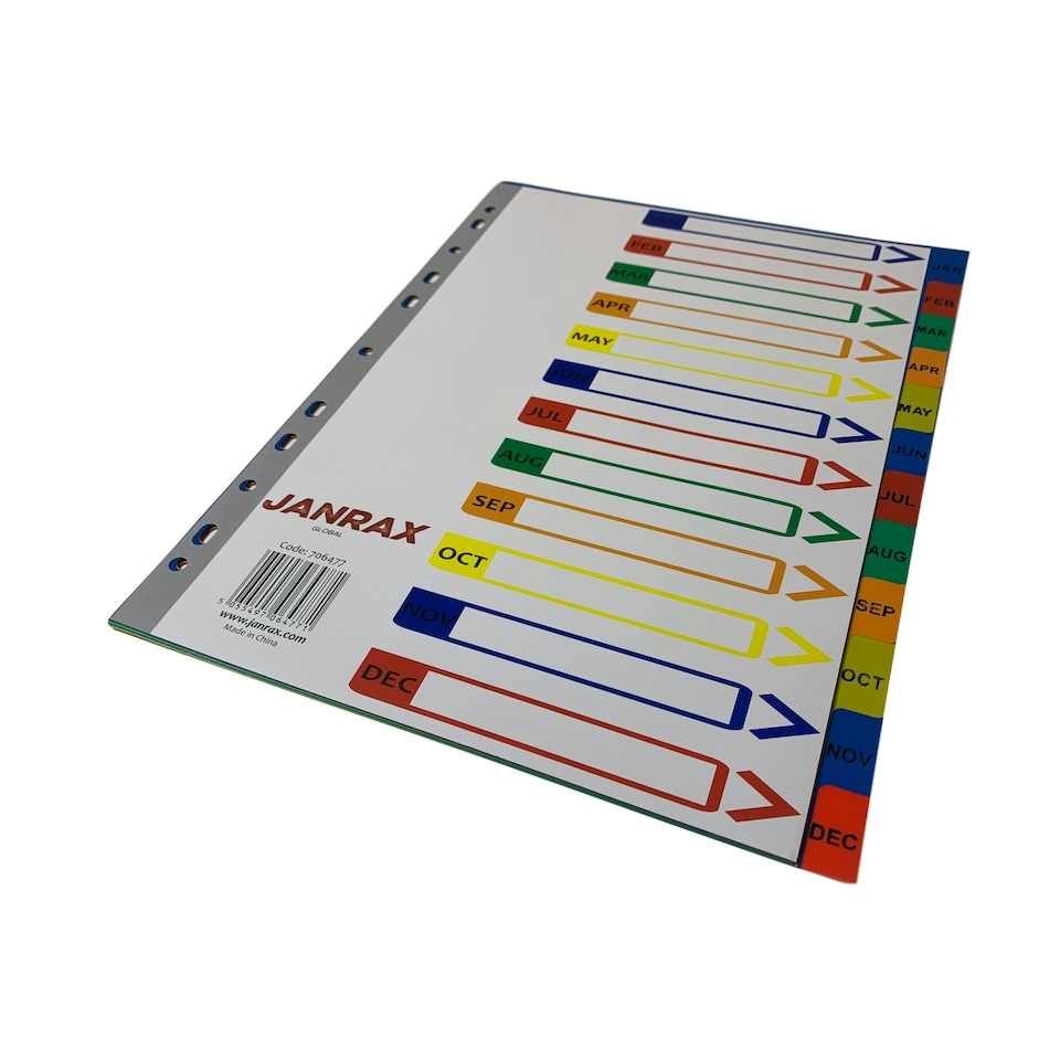 image 1 of A4 Jan - Dec Month Polypropylene Dividers with Reinforced Index Cover