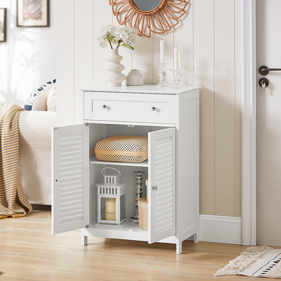 image 1 of SoBuy Bathroom Storage Cabinet with 2 Shutter Doors, White, 23.6x13.8x34.3 inches, 15 kg - FRG238-W