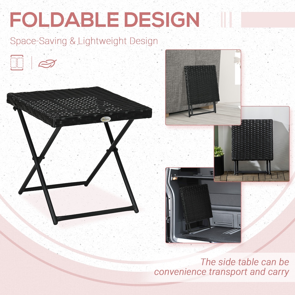 image 1 of Outsunny Folding Square Rattan Coffee Table w/ Steel Frame Bistro Garden Black