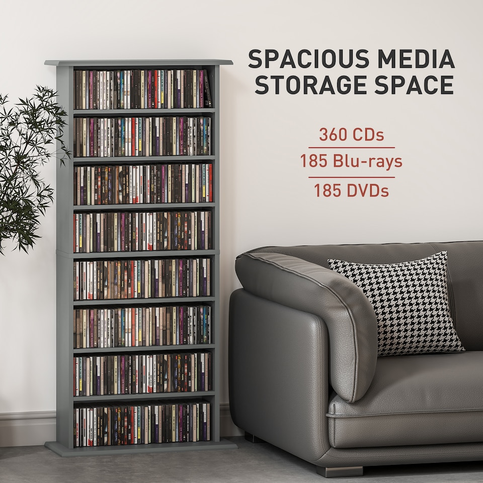image 1 of HOMCOM CD Storage Unit DVD Tower Blu-ray Storage Shelf for Living Room Grey