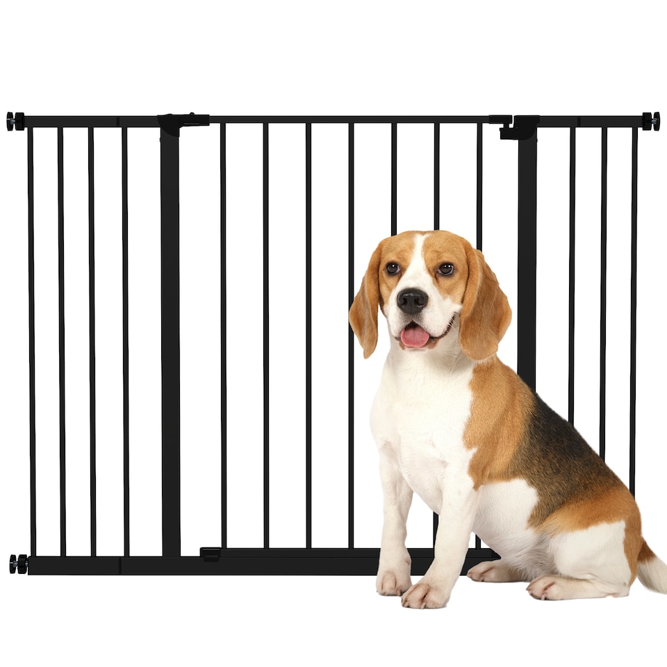 image 1 of PawHut Pressure Fitted Pet Dog Safety Gate Metal Fence, Black