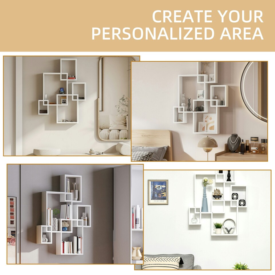 image 1 of HOMCOM Floating Shelves, Interlocking Cube Shelves for Decoration, White
