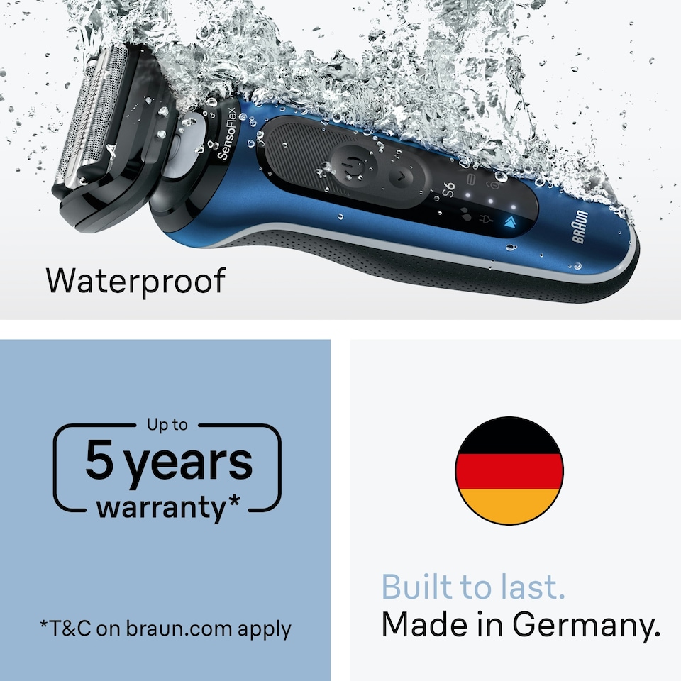 image 1 of Braun Series 6 Electric Shaver, +1 Attachment, 62-B1200S, Blue