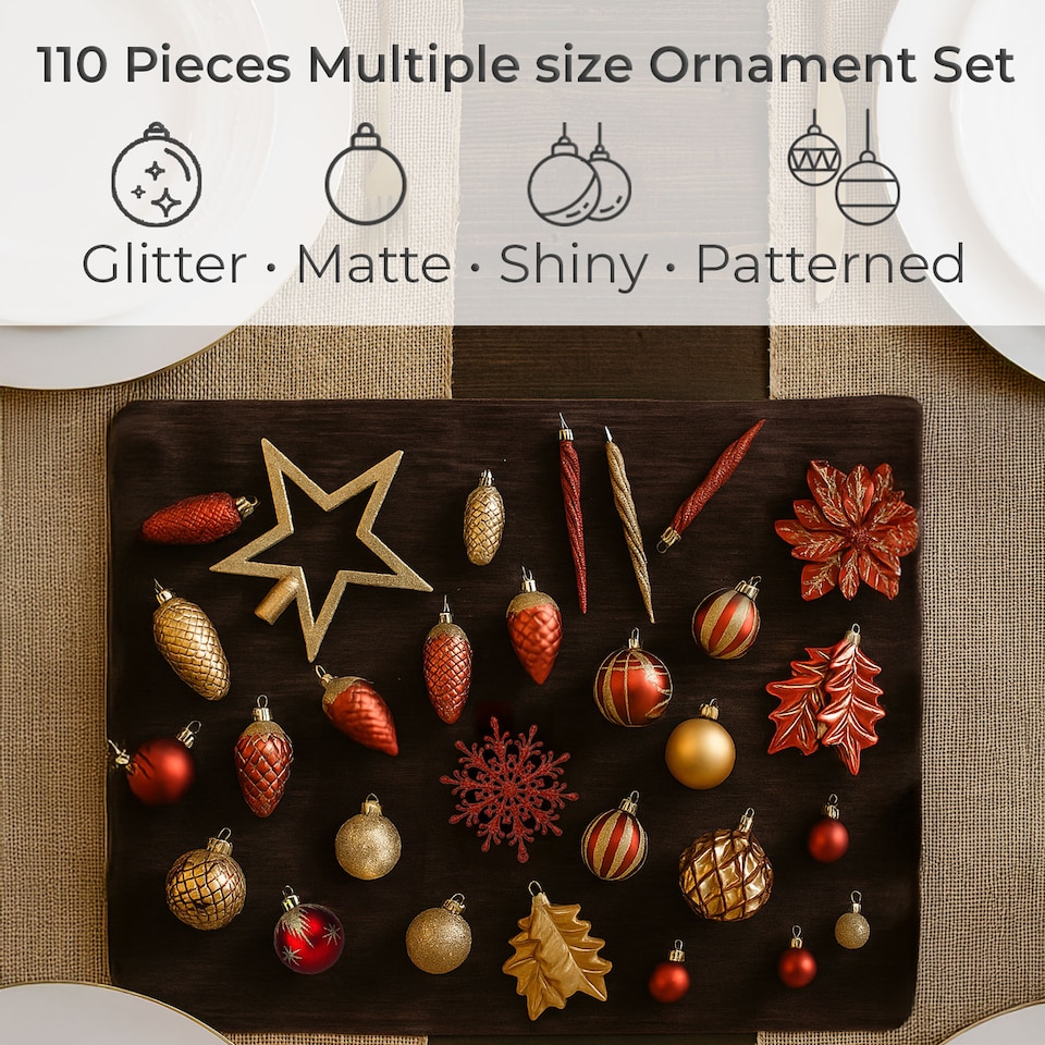 image 1 of Neo Large 110PCS Christmas Tree Bauble Ornaments Set | Red