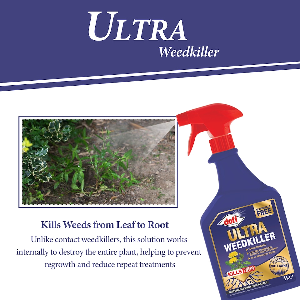image 1 of Doff Ultra Weedkiller Glyphosate Free Systemic Weed Control for Tough Garden Weeds Path Drive Patio 1L