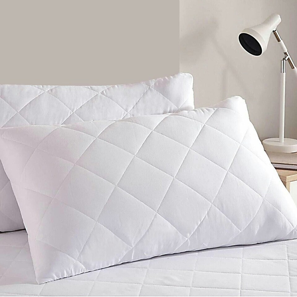 image 1 of Pair Of White Anti Allergy Zipped Pillow Protectors Quilted Pillowcase Pack Of 2 White