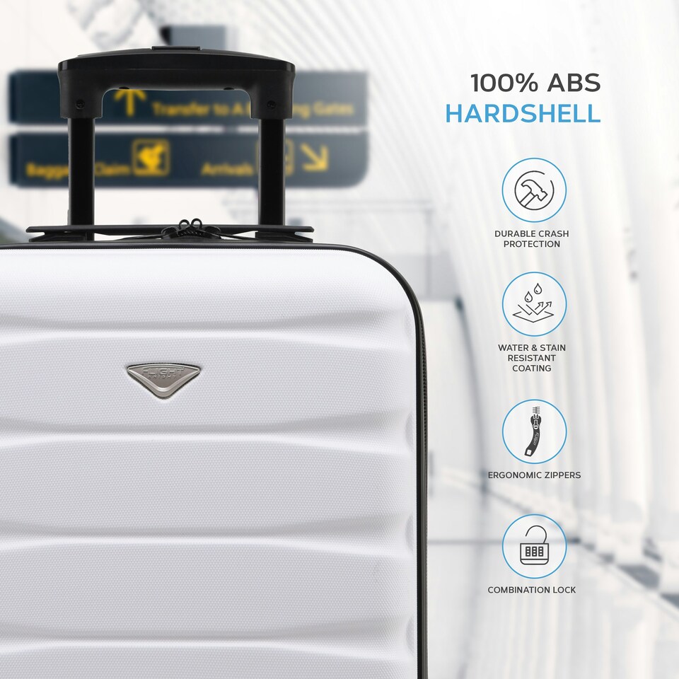image 1 of 55x35x20cm Carry On Cabin Hard Shell Suitcase - 100+ Airlines Approved Including EasyJet (Paid), British Airways, Ryanair (Priority), TUI White | White/Black | Cabin Bag