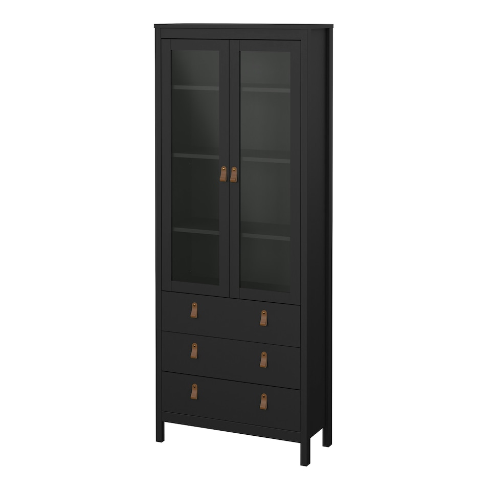 image 1 of Barcelona China Cabinet 2 Glass Doors with 3 Drawers in Matt Black