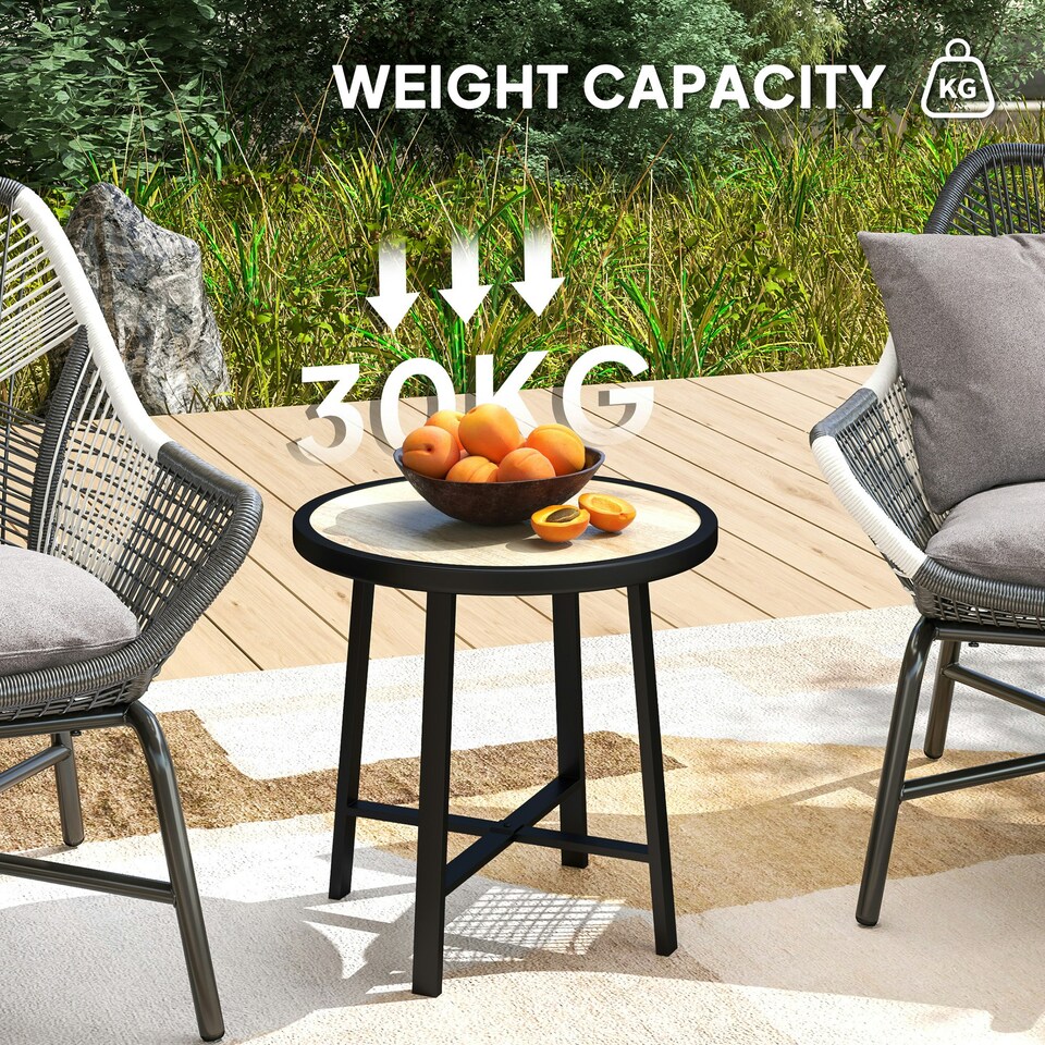 image 1 of Outsunny 50.5cm Round Garden Table with SPC Tabletop Brown | Natural wood finish