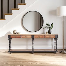 Ample Storage 4 Drawer Console Table, Functional Design Sofa Table For Livingroom, Durable Console Table Cream