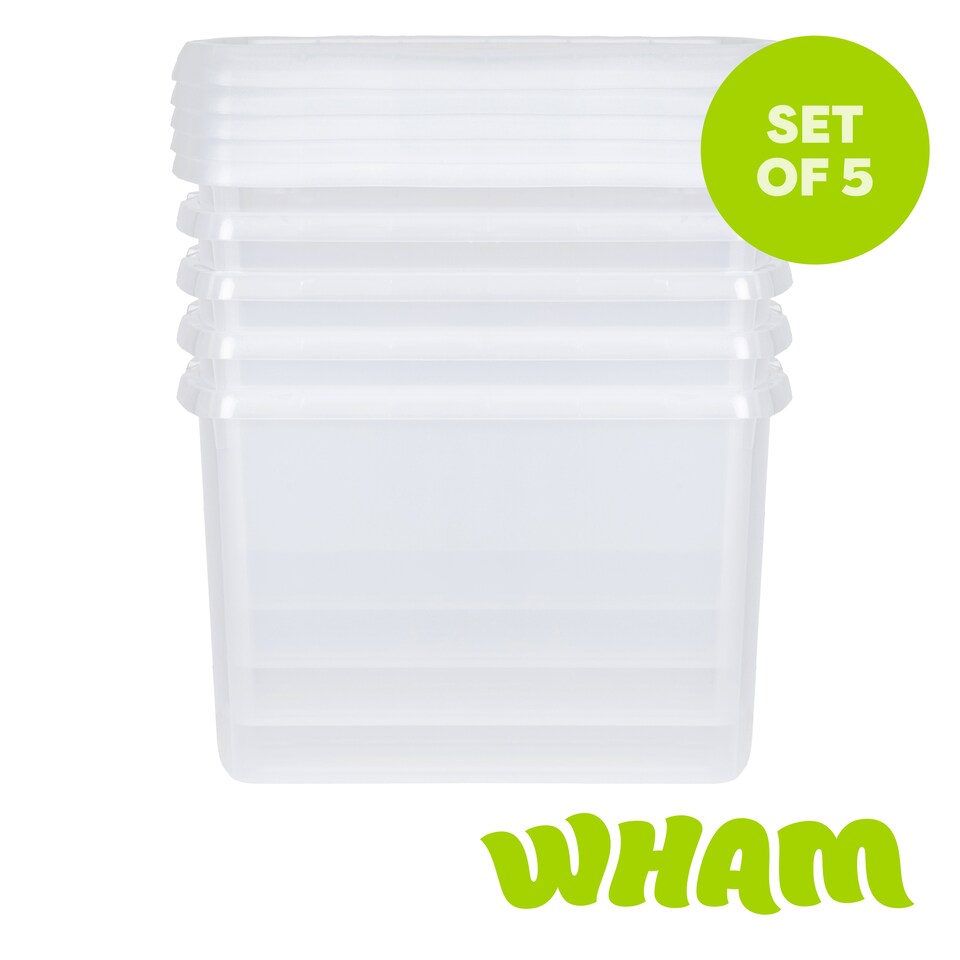 image 1 of Wham Clip 5x 21.5L Rectangular Plastic Storage Boxes with Clip Lock Lids. Ideal for Home, Office, Toys & More - Clear/Clear | Clear | 5