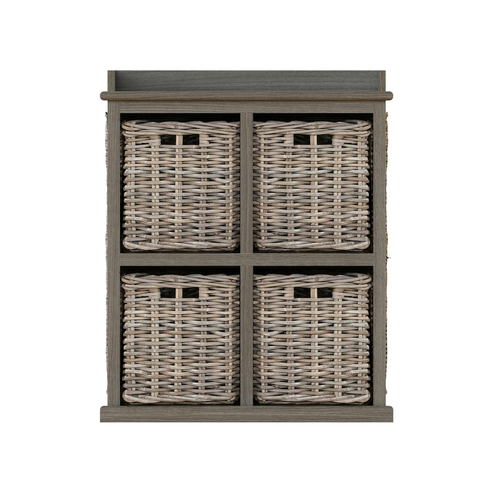 image 1 of Maya Handmade Kubu Rattan 2 Over 2 Basket Storage Unit Brown