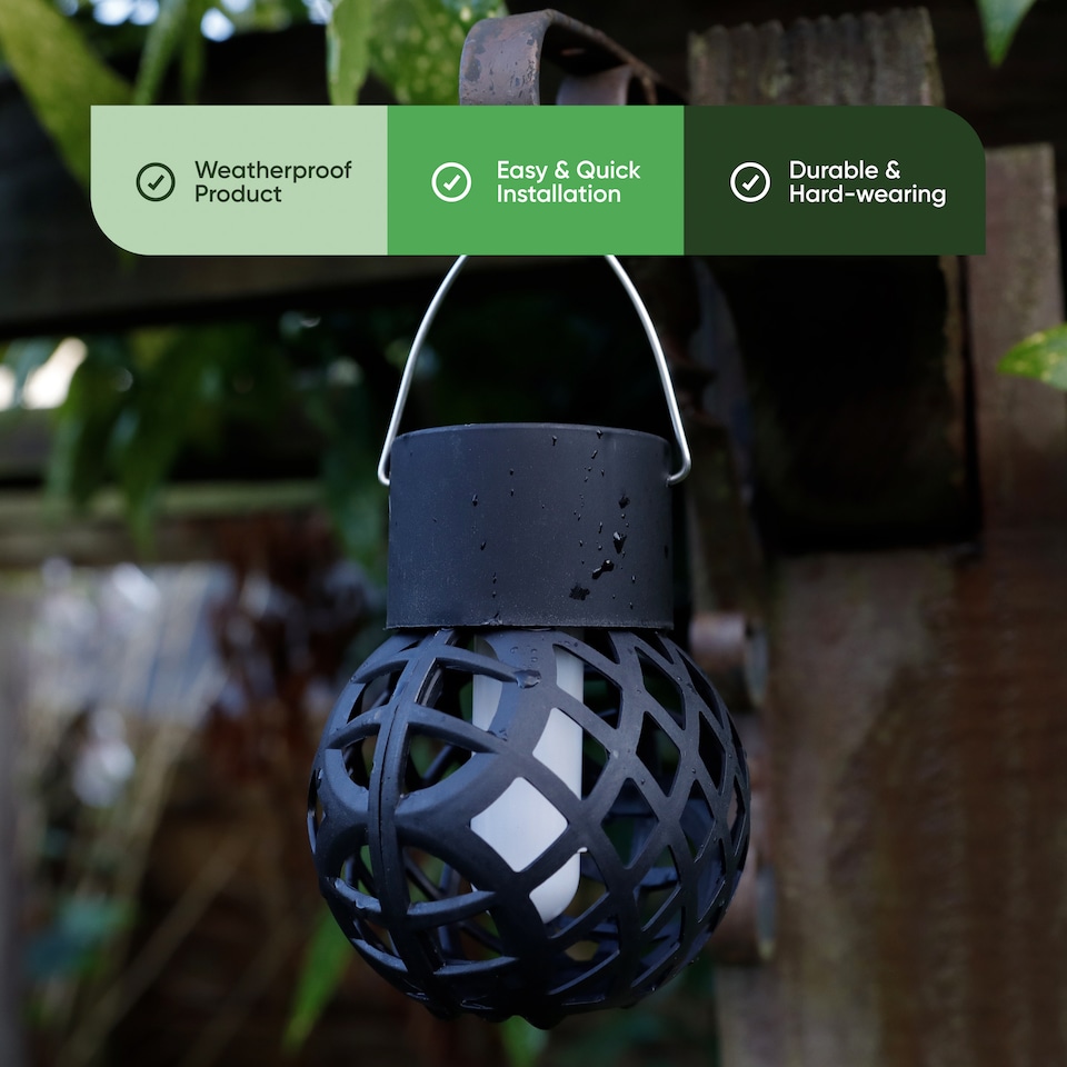 image 1 of Gardenwize Pack of 6 Solar Hanging Flame Lantern Lights Outdoor | Black