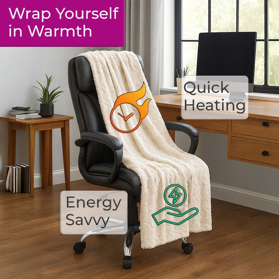 image 1 of Neo Electric Cable Knit Heated Throw Reversible Blanket Fleece Sherpa 9 Heat Settings Machine Washable | Cream | NATURAL | One Size | 1