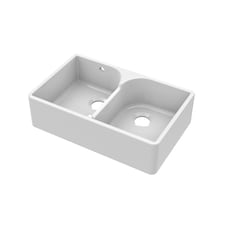 Balterley Fireclay Double Bowl Stepped Weir Butler Kitchen Sink - with Overflow | White | White | 1