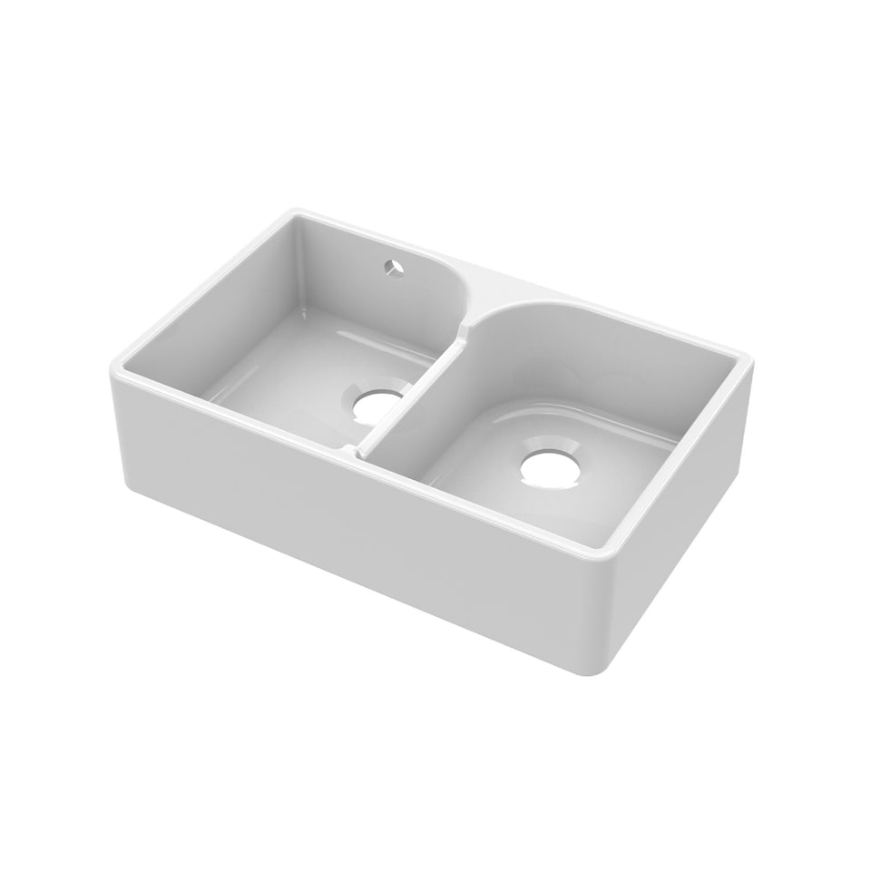 image 1 of Balterley Fireclay Double Bowl Stepped Weir Butler Kitchen Sink - with Overflow | White | White | 1