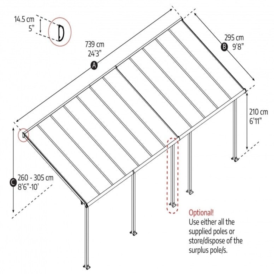 image 1 of Patio Cover Olympia 3 x 7.30 Clear - Polycarbonate - L739 x W300 x H305 cm - Grey Grey