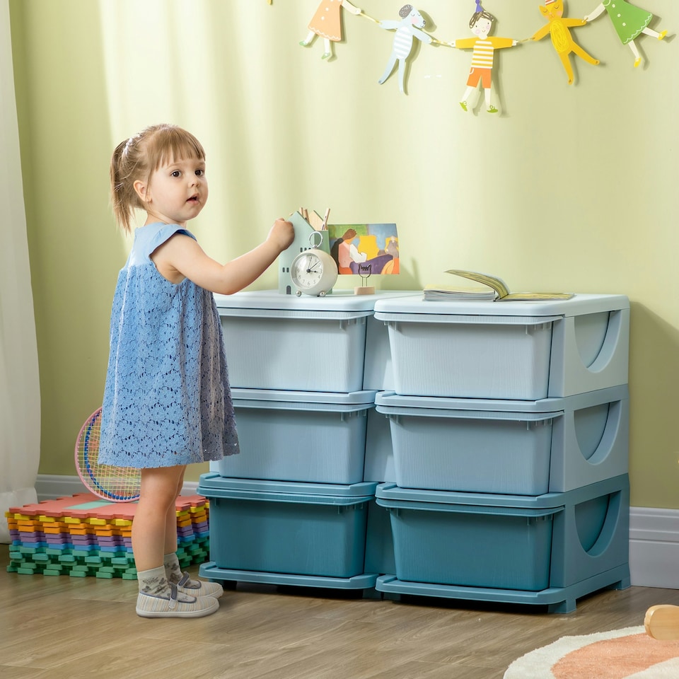 image 1 of HOMCOM Kids Storage Units with Drawers 3 Tier Chest Dresser Tower Pink