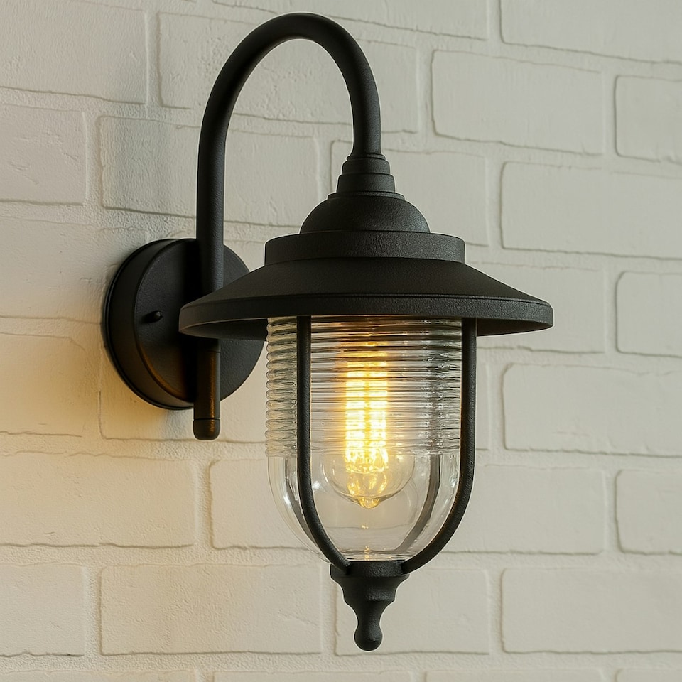 image 1 of CGC JEMIMA Black Fisherman Hooked Outdoor Wall Lantern Light Black