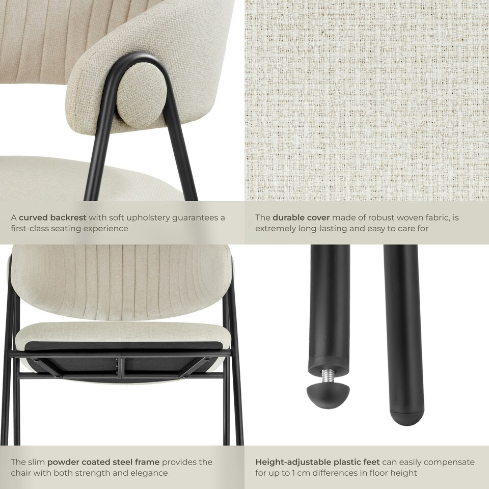 image 1 of Dining Chair Bedano - woven fabric, padded, 150 kg load capacity - Set of 4 Grey | Greige