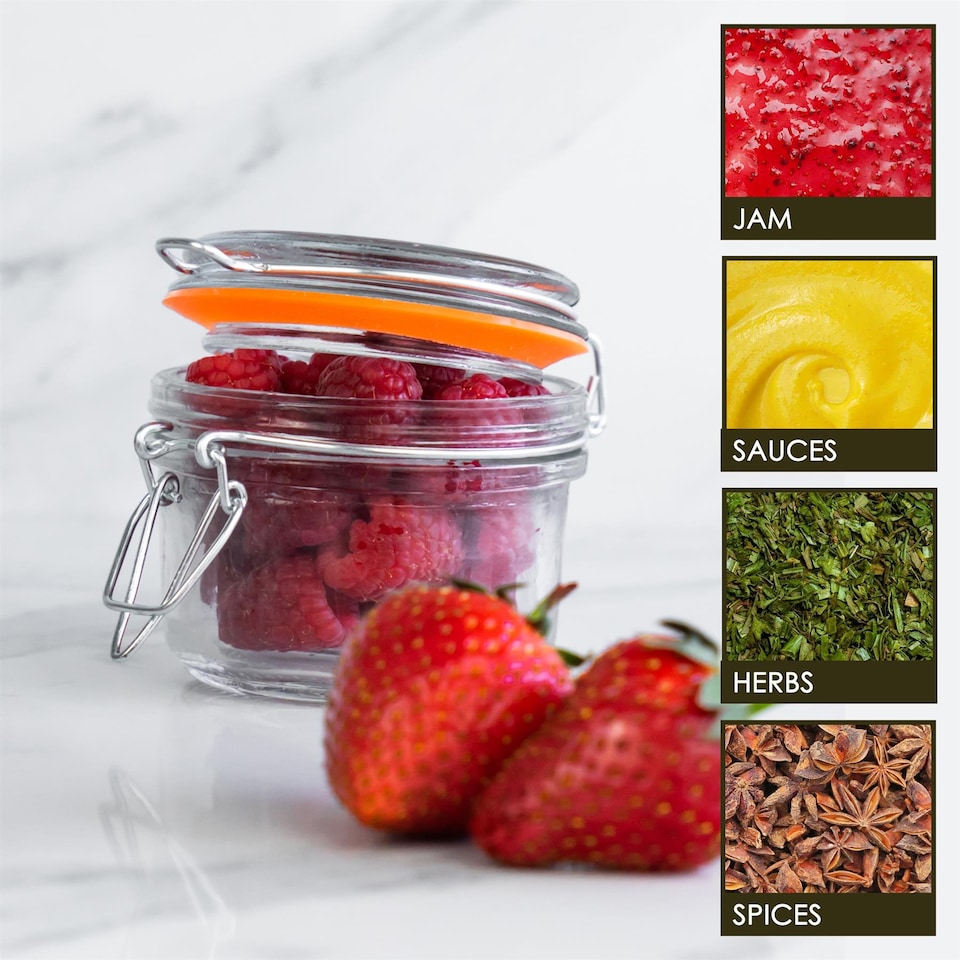 image 1 of Argon Tableware Glass Storage Jar - 125ml - 4 Colour Seals Airtight Kitchen Storage Container Preserving Jar