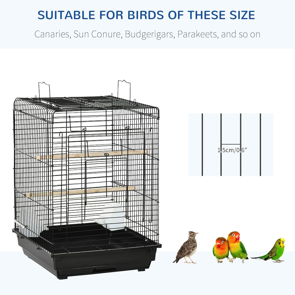 image 1 of PawHut 59cm Bird Cage with Openable Top, Stand, Tray, Handles, Feeding Bowls