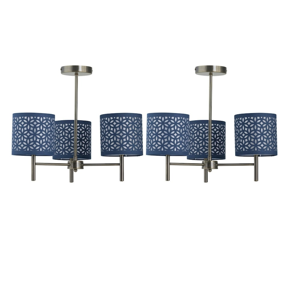 image 1 of Set of 2 Brea - Antique Brass Light Fittings with Navy Cut Out Shades Bronze | Blue