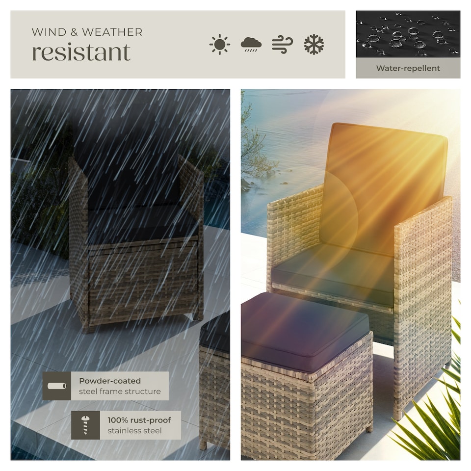 image 1 of Garden Table and Chairs Palermo - up to 4 people, chairs, stools and table, weather and UV-resistant | Cream | nature | 1