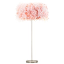 Modern and Chic Real Pink Feather Floor Lamp with Satin Nickel Base and Switch | Pink | Pink | 1