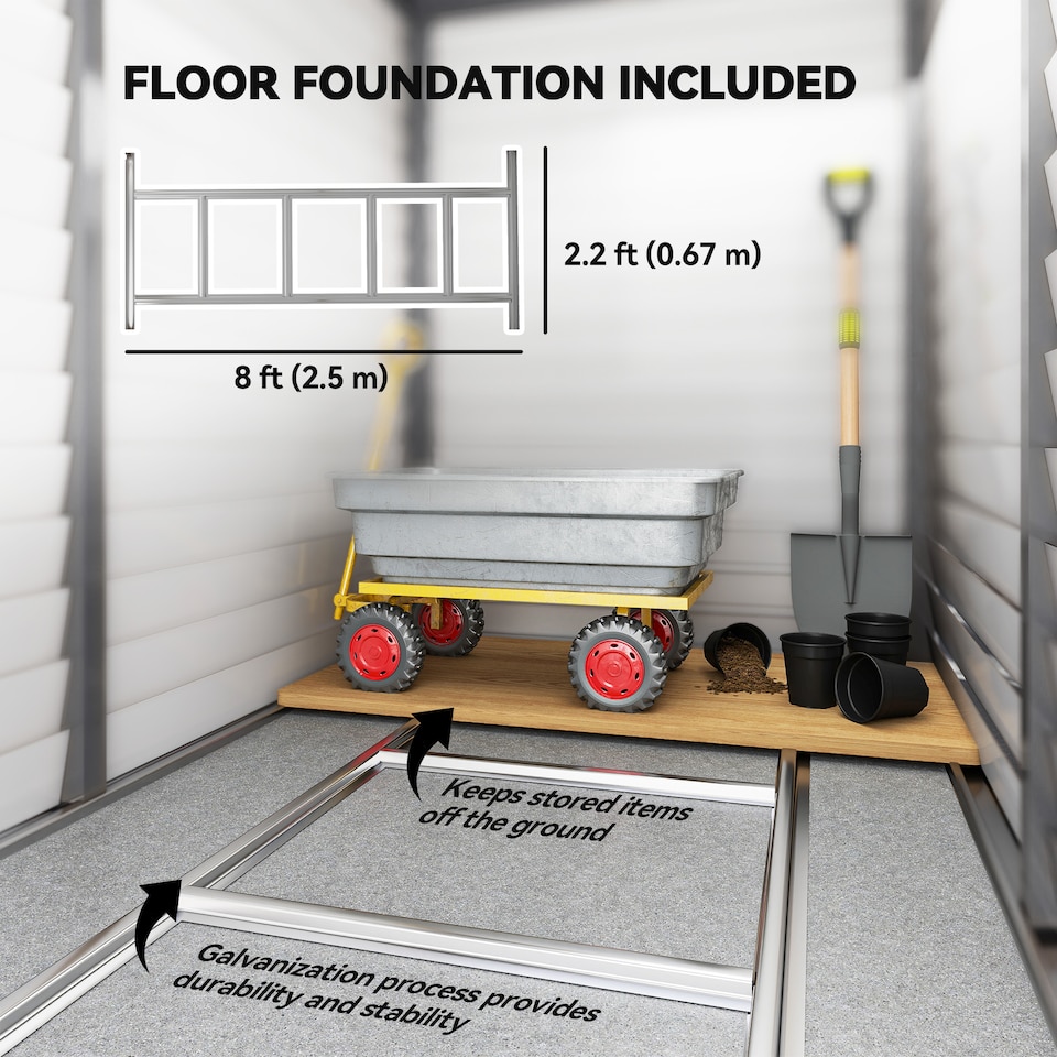 image 1 of Outsunny 5 x 9ft Galvanised Metal Garden Shed with Foundation Kit, Outdoor Leanto Shed, Tool Storage House with Lockable Doors, Gloves and 2 Air Vents for Patio, Garden, Grey | Grey | Grey