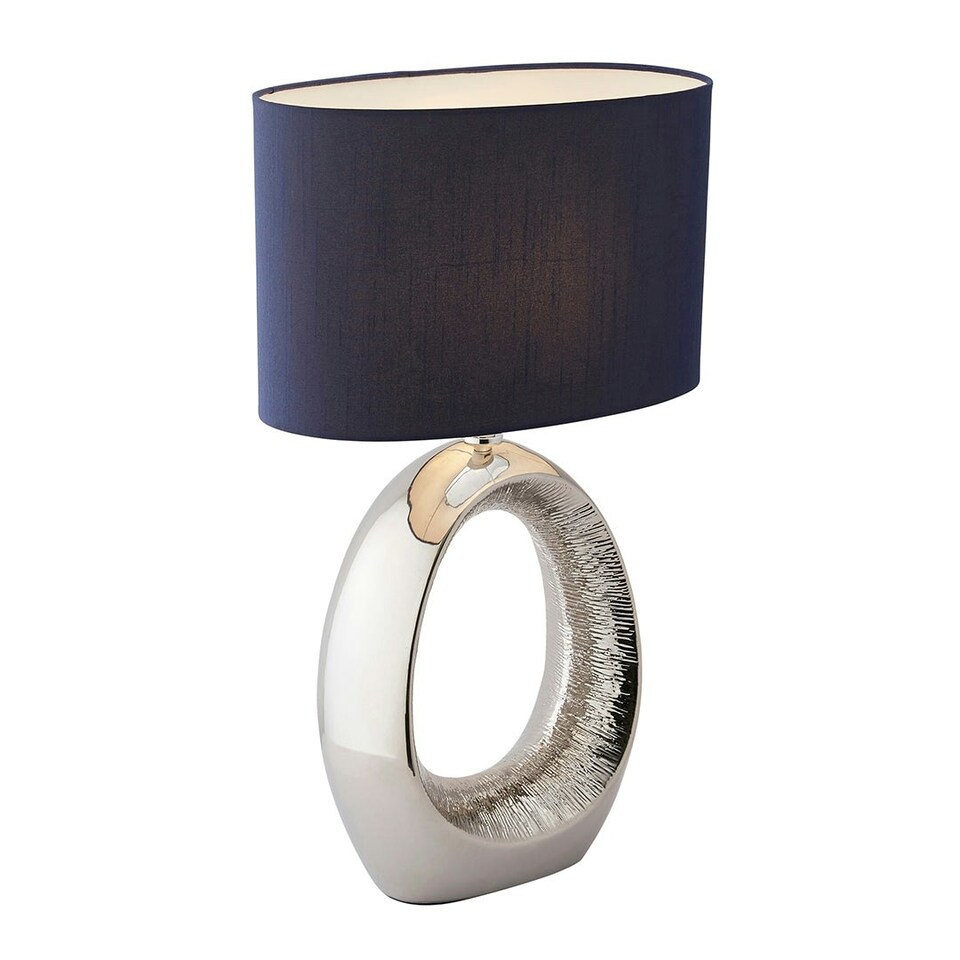 image 1 of Dott Chrome Ceramic Table Lamp with Blue Shade Blue