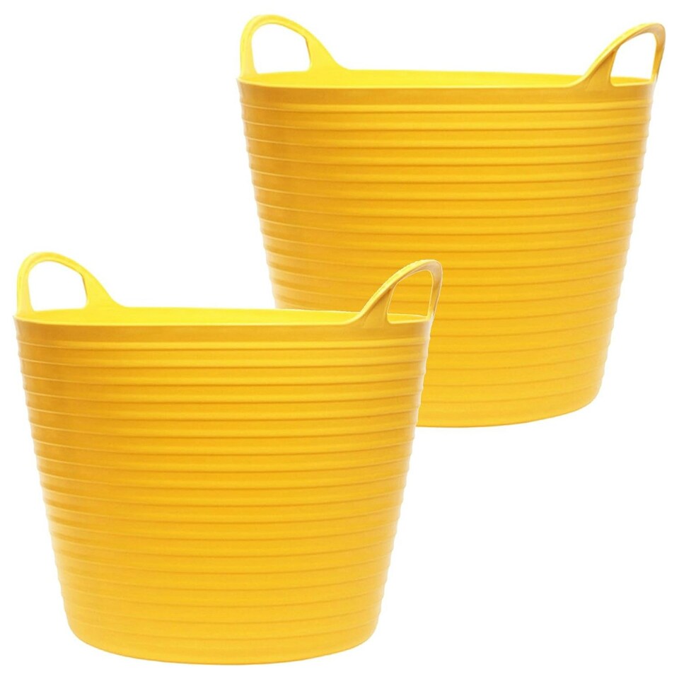 image 1 of 3 x 40 Litre Strong Yellow Flexi Plastic Storage Buckets For Home, Garden & DIY